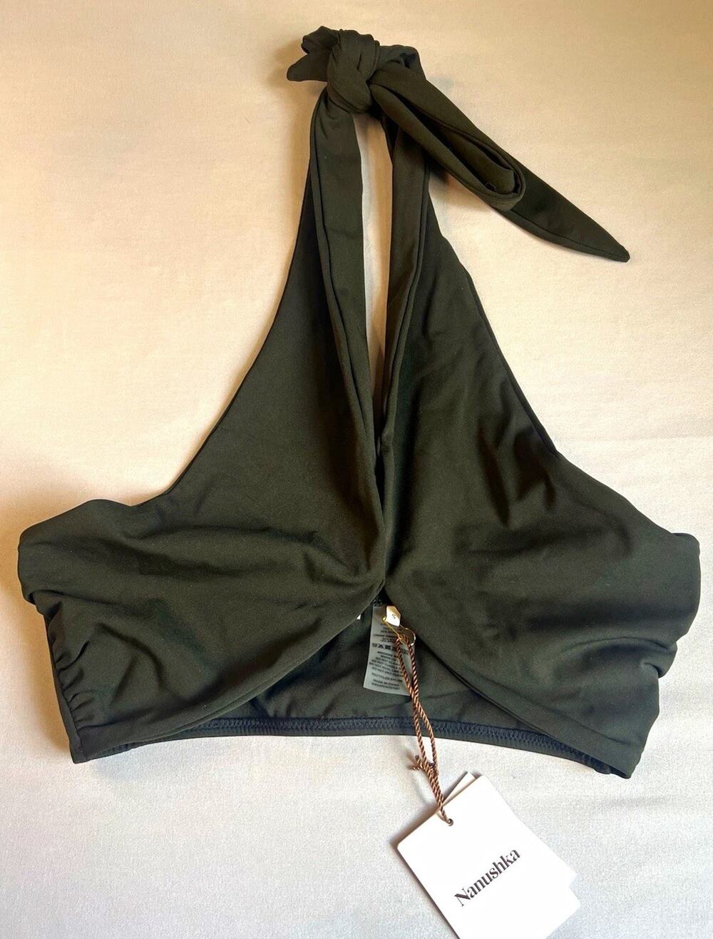 Nanushka Women’s Black Halter Tie Bikini Swim Top Solid Size S NWT